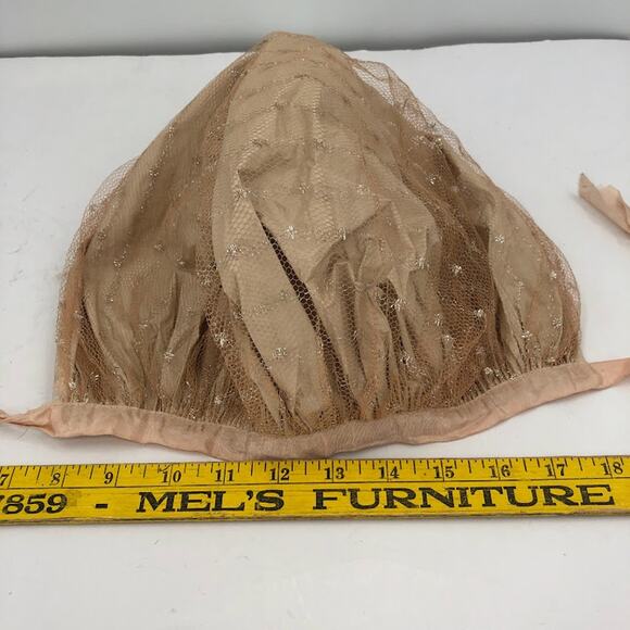 Vintage 1950\'s Hair Bonnet Vinyl w/ Metallic Mesh Overlay Neck Tie Curlers NUDE main image 5